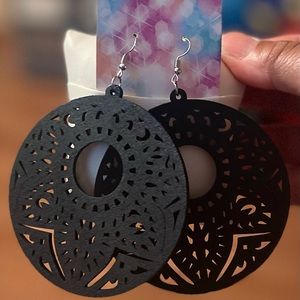 Large Wooden Hollow Drop Earrings